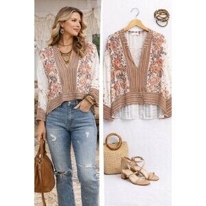 Free People Womens Mix And Match Blouse Top Size Small